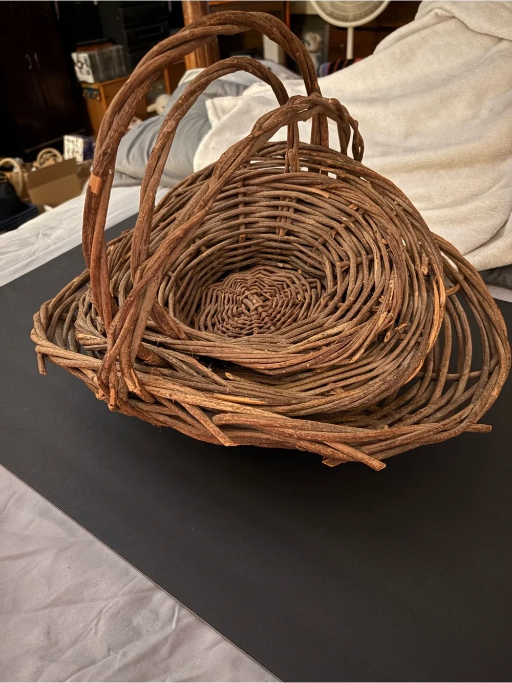 Handwoven Rustic Wicker Basket Set - Brown